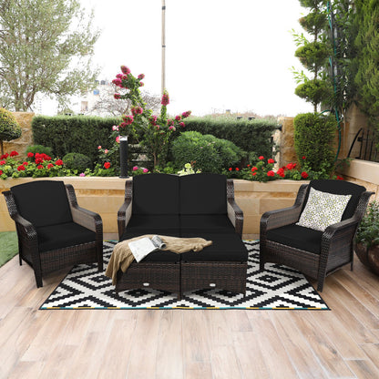 5 Pieces Patio Furniture Set with Removable Cushions and Strong Frame-Black