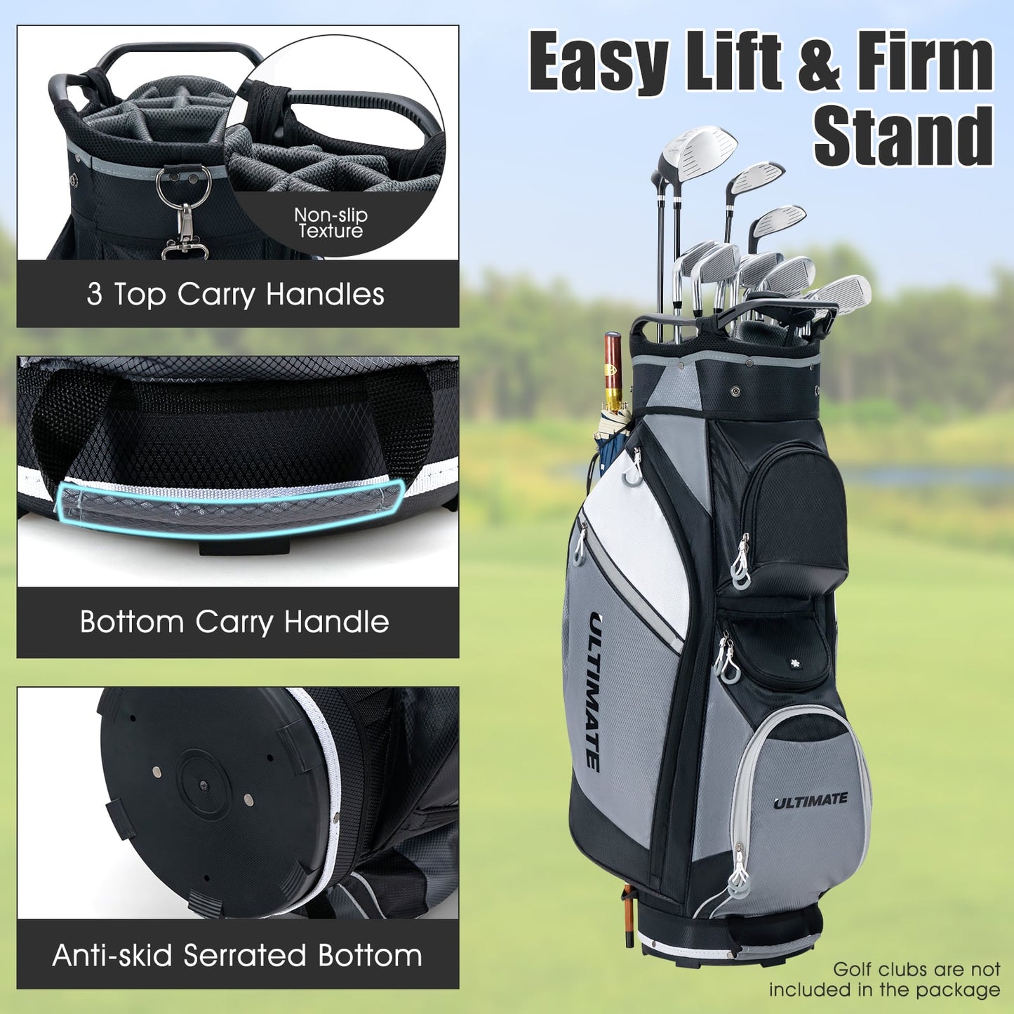 14-Way Lightweight Portable Golf Cart Bag with Cooler Bag