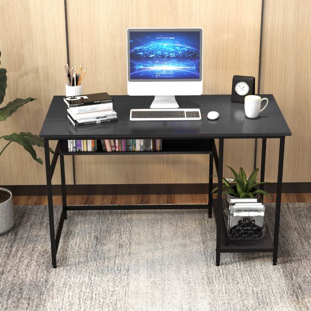 Industrial Computer Desk with Storage Shelf and CPU Stand-Black