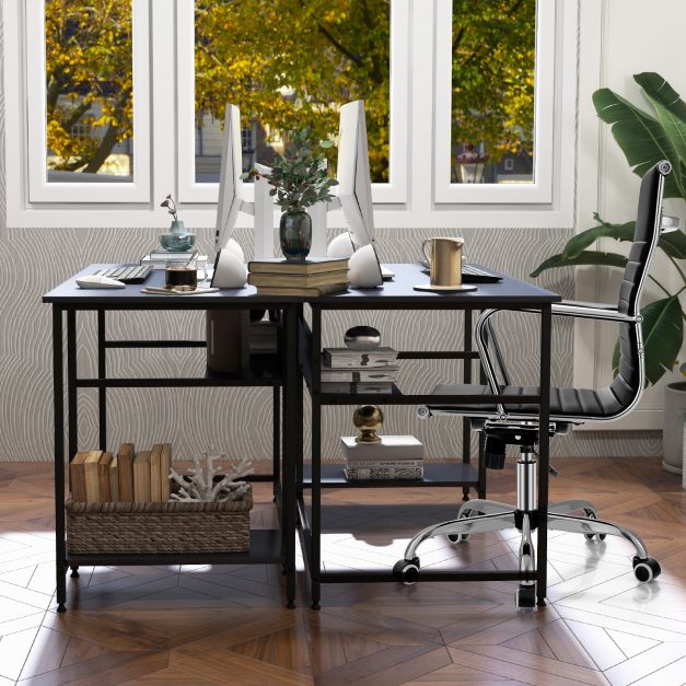 Industrial Computer Desk with Storage Shelf and CPU Stand-Black