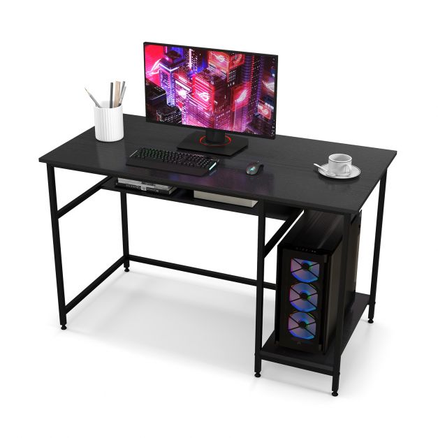 Industrial Computer Desk with Storage Shelf and CPU Stand-Black