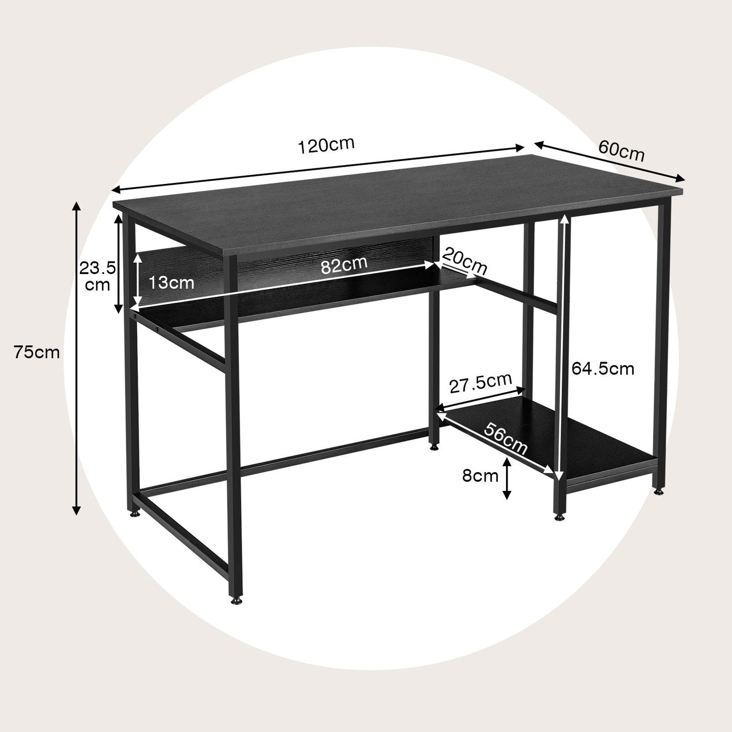 Industrial Computer Desk with Storage Shelf and CPU Stand-Black