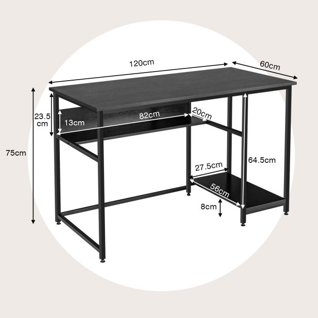 Industrial Computer Desk with Storage Shelf and CPU Stand-Black