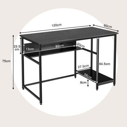 Industrial Computer Desk with Storage Shelf and CPU Stand-Black