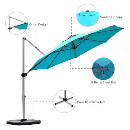 3.3m Patio Cantilever Umbrella with Tilting Adjustment and Cross base-Blue