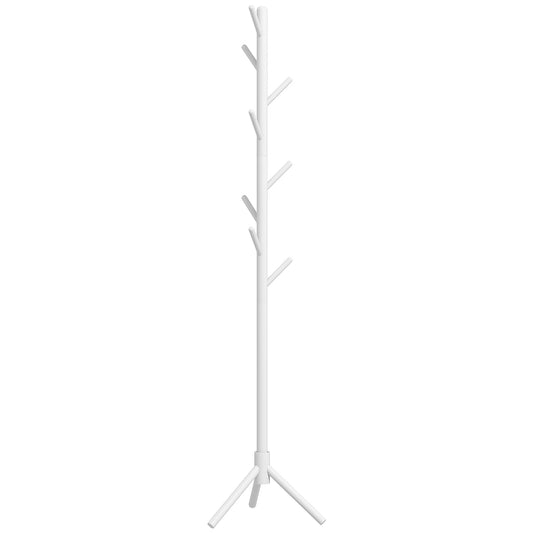 HOMCOM Eight-Hook Wooden Coat Rack - White