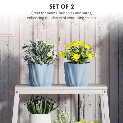 Outsunny Set of Two Ф22cm Planters - Blue