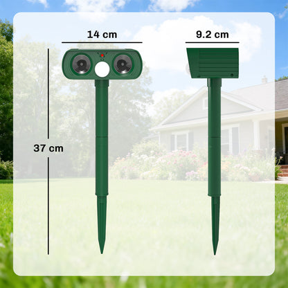 Outsunny Ultrasonic Cat Repellent, PIR Motion Sensor 110Â°, LED Flash, Solar Cat Deterrents for Gardens UK