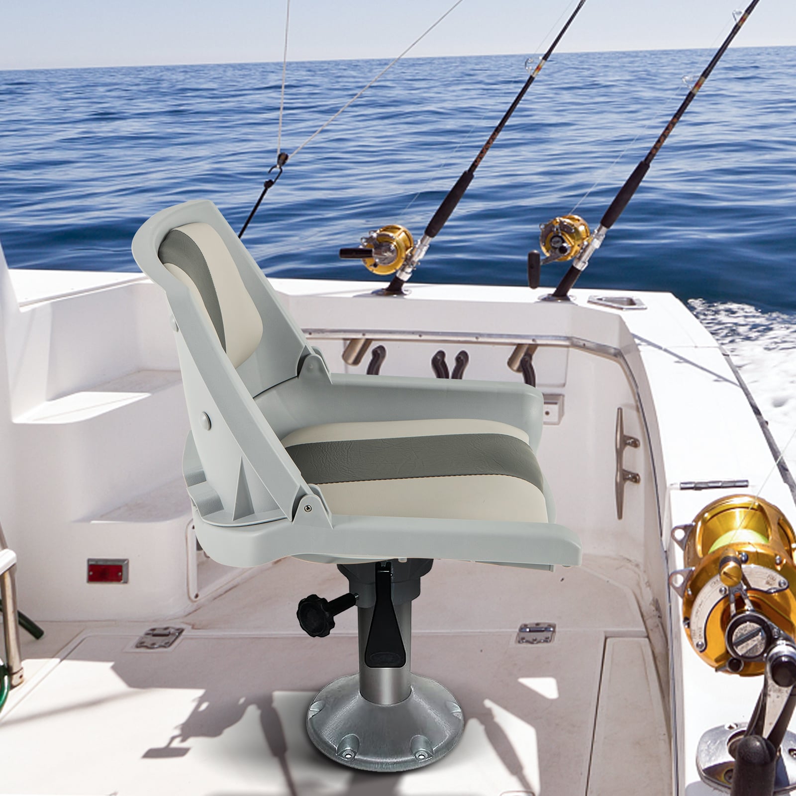 Folding Low Back Boat Seat with Mounting Hardware for Fishing-Grey