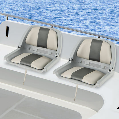 Folding Low Back Boat Seat with Mounting Hardware for Fishing-Grey