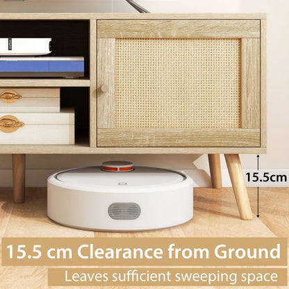 PE Rattan Media Console Table with 2 Cabinets and Open Shelves