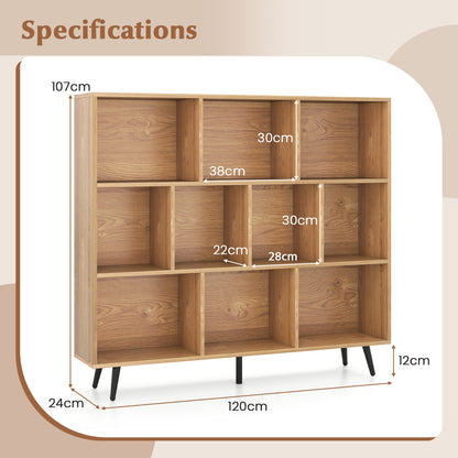 10-Cube Bookcase 120 CM Mid Century Modern Storage Organizer-Natural