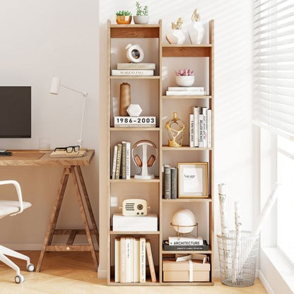 12-Tier Bookcase with Anti-Tipping Kits and Wood Display Shelf-Natural