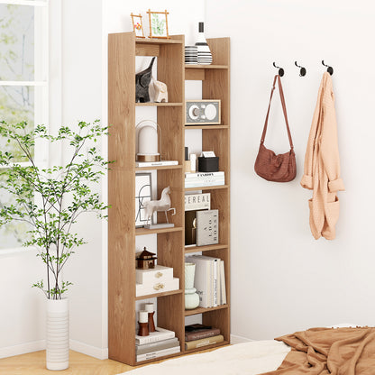 Bookshelf 11-Tier Bookcase with Anti-Tipping Kits Wood Display Shelf-Natural