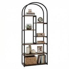 Bookshelf Industrial Arched Bookcase with 7 Open Shelves-Rustic Brown