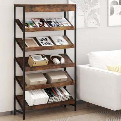 6 Tier Bookshelf with Heavy-Duty Metal Frame for Living Room-Rustic Brown