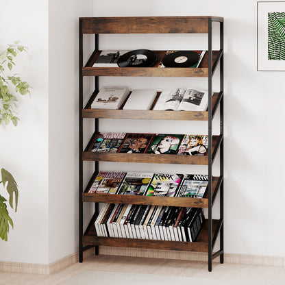 6 Tier Bookshelf with Heavy-Duty Metal Frame for Living Room-Rustic Brown