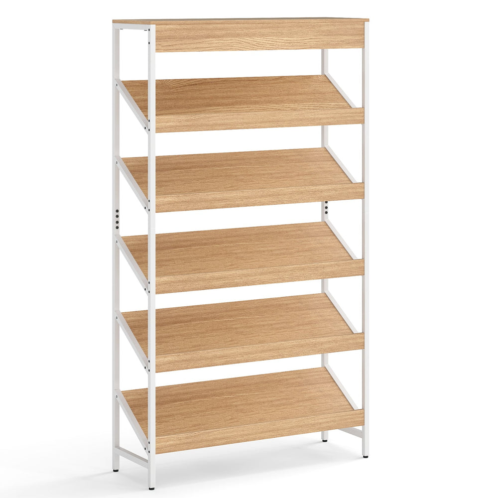6 Tier Bookshelf with Heavy-Duty Metal Frame for Living Room-Natural