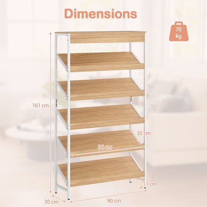 6 Tier Bookshelf with Heavy-Duty Metal Frame for Living Room-Natural