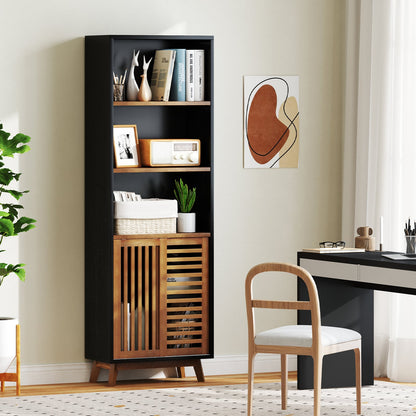 178 CM 5-Tier Bookshelf with Reversible Adjustable Shelf-Black