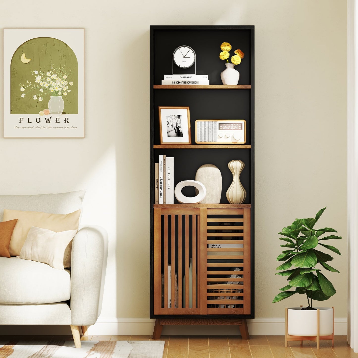 178 CM 5-Tier Bookshelf with Reversible Adjustable Shelf-Black