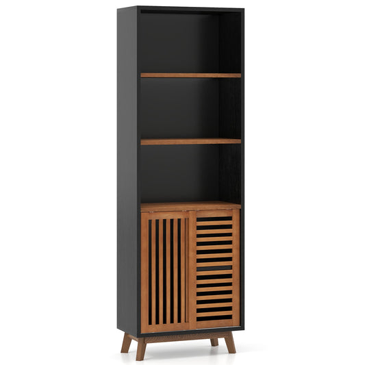 178 CM 5-Tier Bookshelf with Reversible Adjustable Shelf-Black