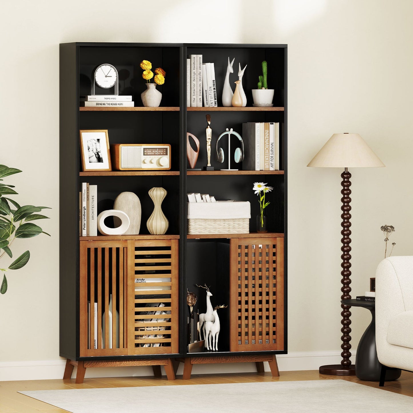 178 CM 5-Tier Bookshelf with Reversible Adjustable Shelf-Black