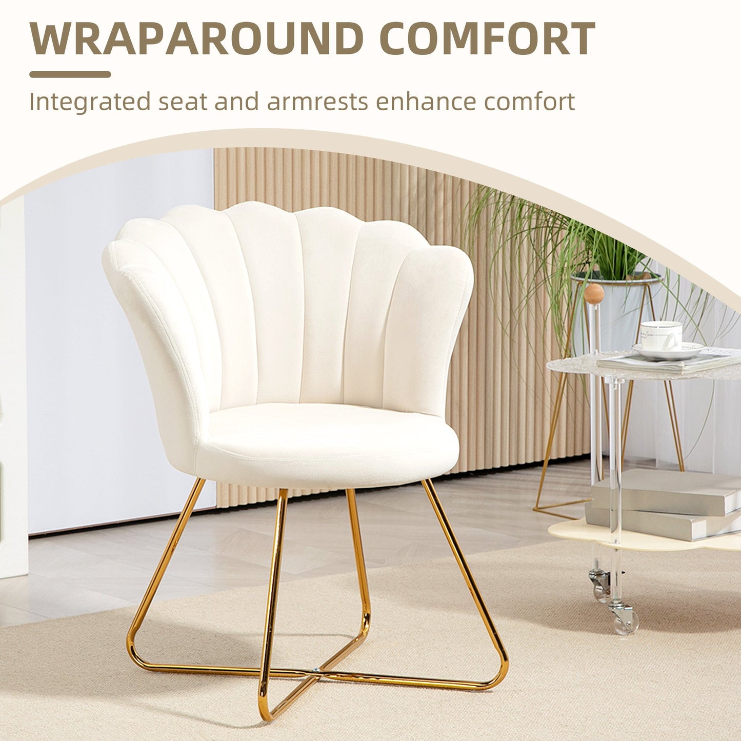 HOMCOM Velvet-Feel Lotus Petal Accent Chair - Cream