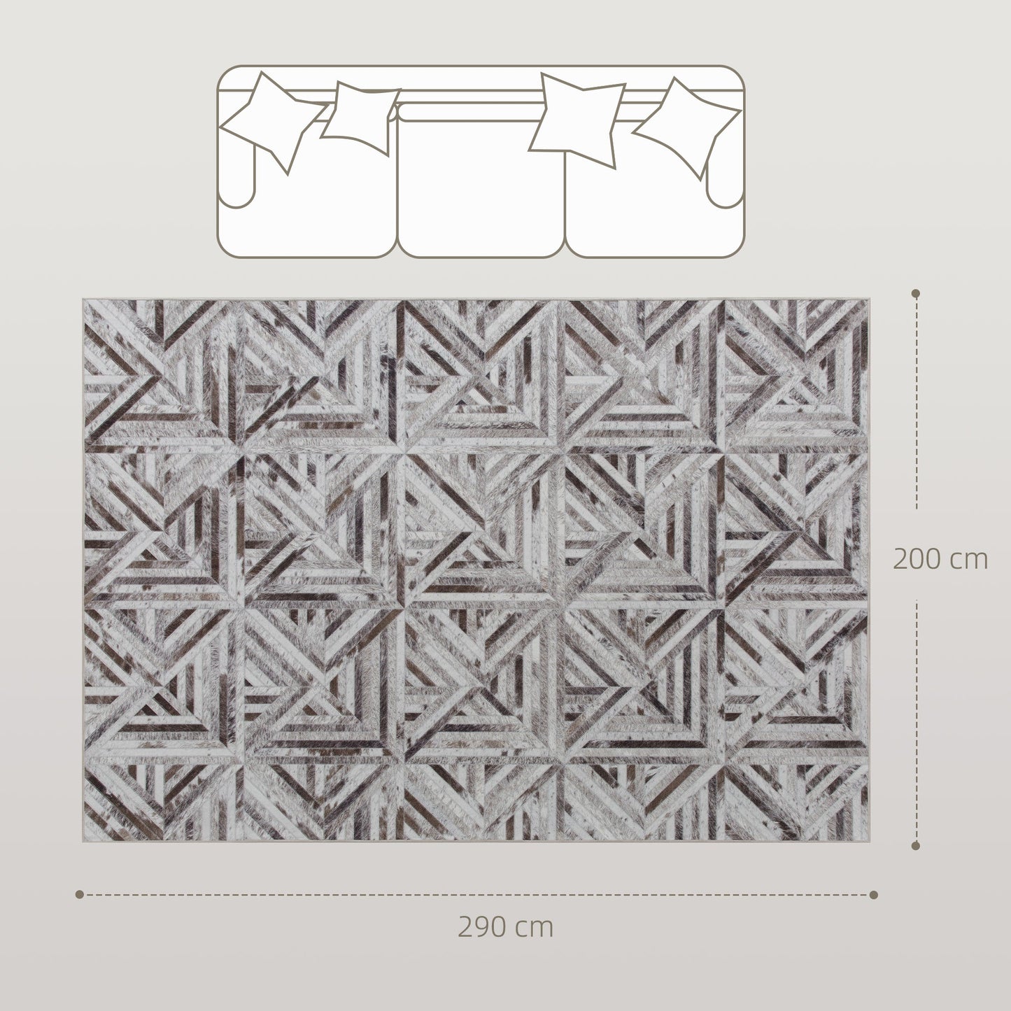 HOMCOM Modern Area Rug, Triangle Pattern Non-Slip Washable Rug, Chenille Floor Carpet for Living Room, Bedroom, Dining Room, Home Office, 290 x 200 cm, Brown