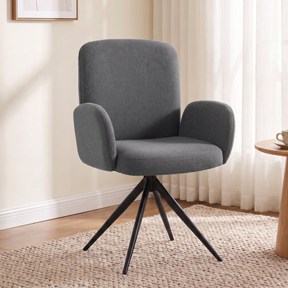 HOMCOM Swivel Accent Chair, Upholstered Linen-Look Armchair with Curved Backrest, Wrapped Armrests for Living Room, Grey
