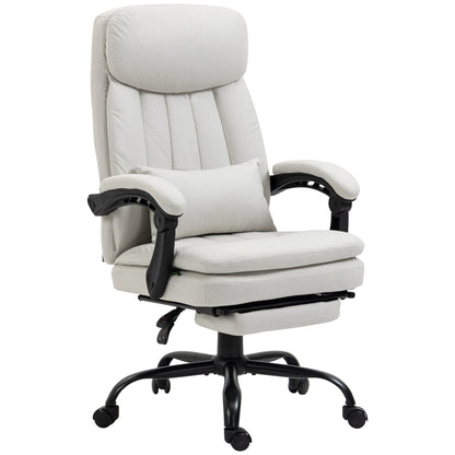 Vinsetto Vibration Massage Office Chair w/ Heat, Microfibre Computer Chair w/ Footrest, Lumbar Support Pillow, Armrest, Reclining Back, Cream White