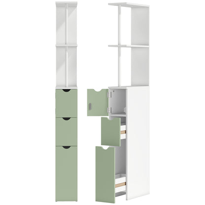 HOMCOM Slim Bathroom Storage Cabinet, Tall Bathroom Floor Cabinet with 2-Tier Shelf and 2 Drawers, White and Light Green