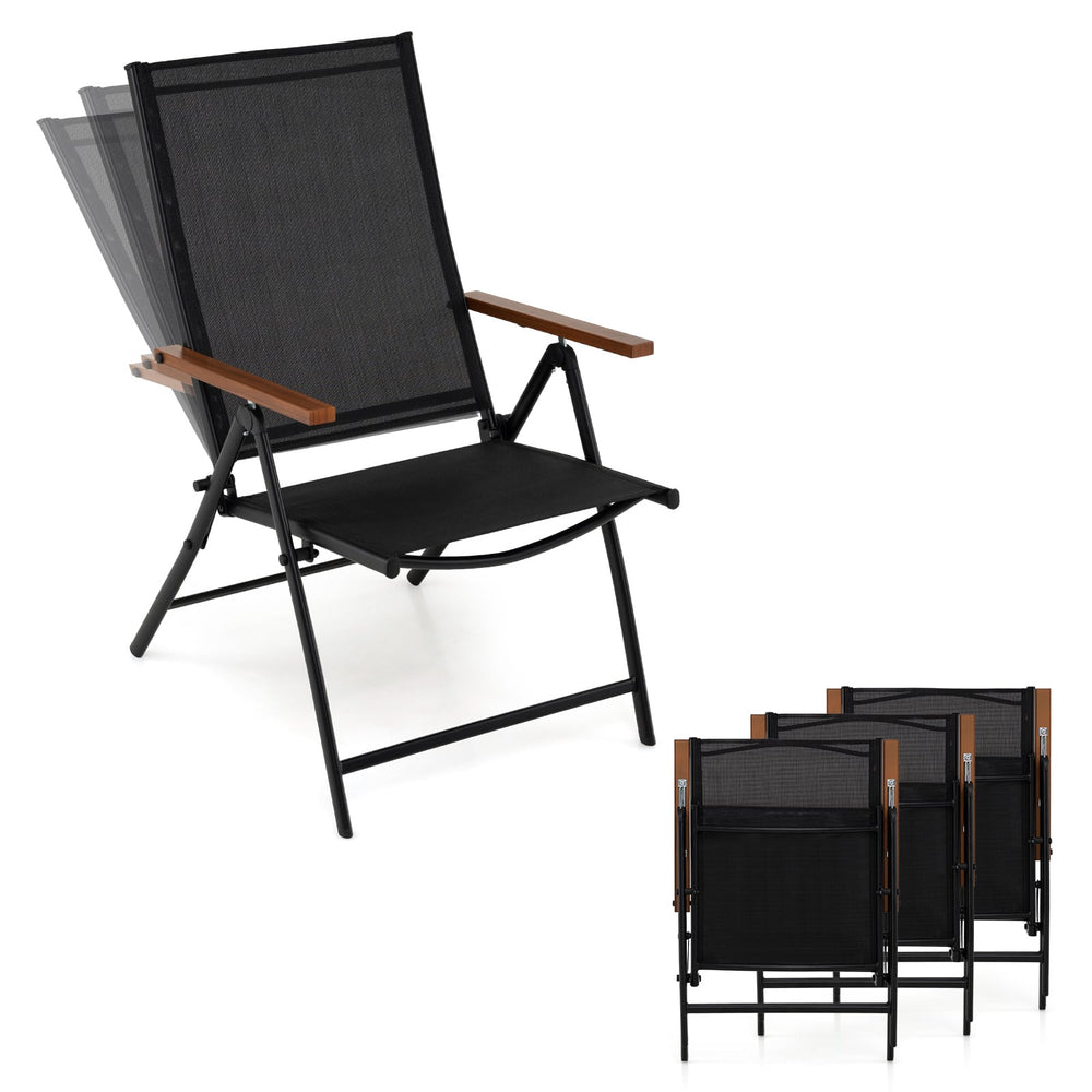 Breathable Fabric Folding Patio Chairs Set of 4-Black