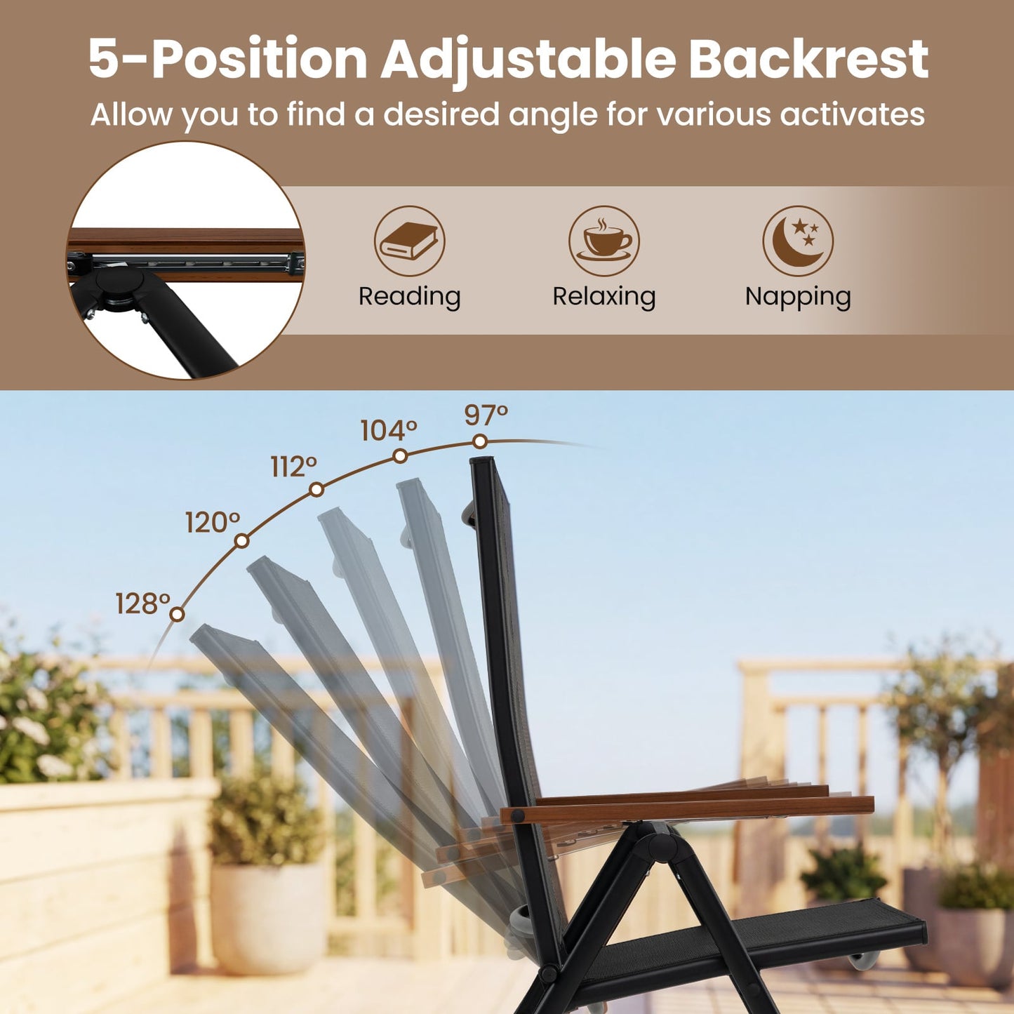 Breathable Fabric Folding Patio Chairs Set of 4-Black