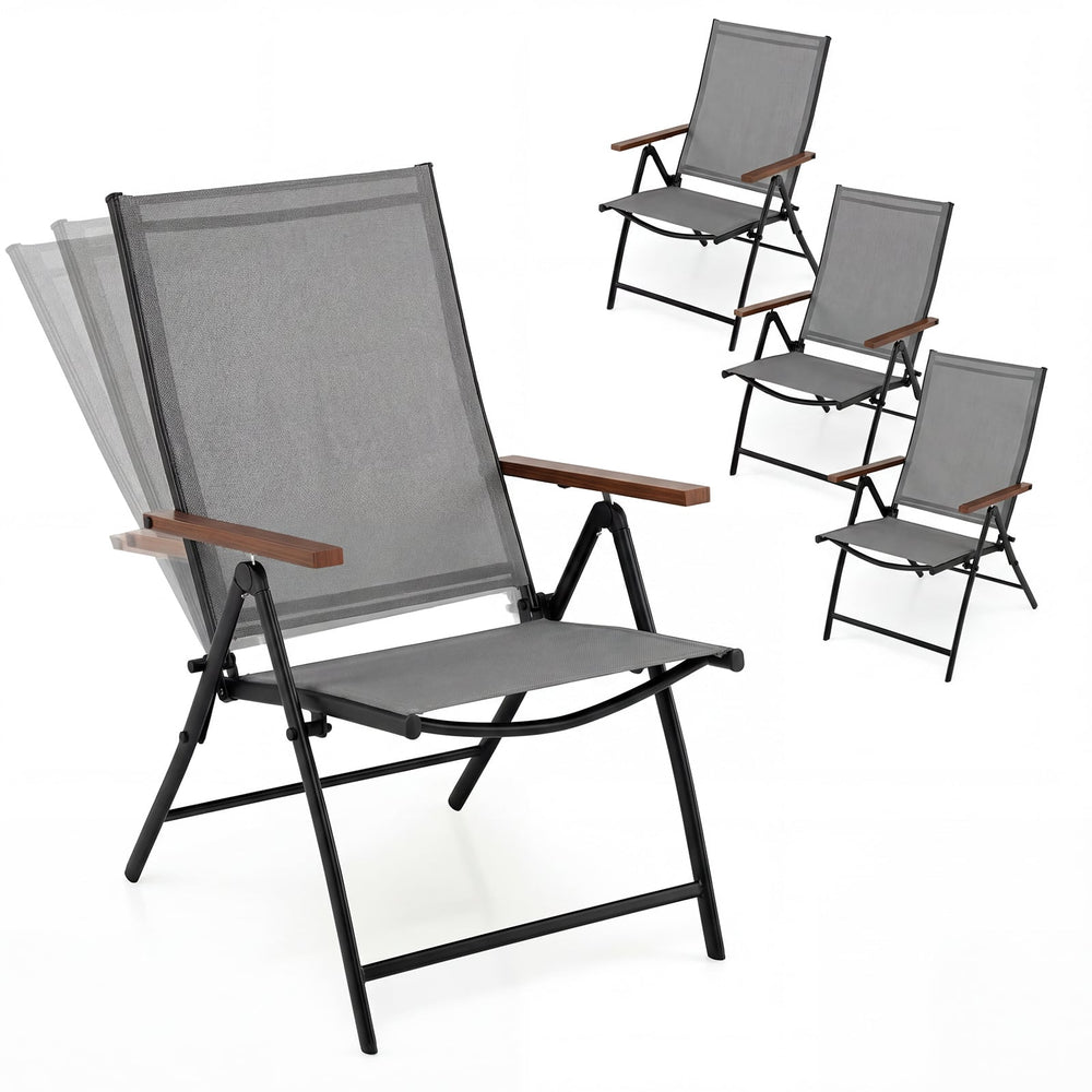 Breathable Fabric Folding Patio Chairs Set of 4-Grey