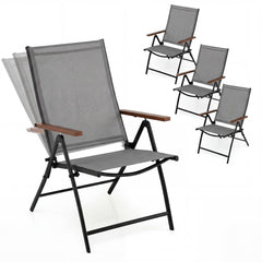 Breathable Fabric Folding Patio Chairs Set of 4-Grey