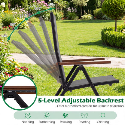 Breathable Fabric Folding Patio Chairs Set of 4-Grey