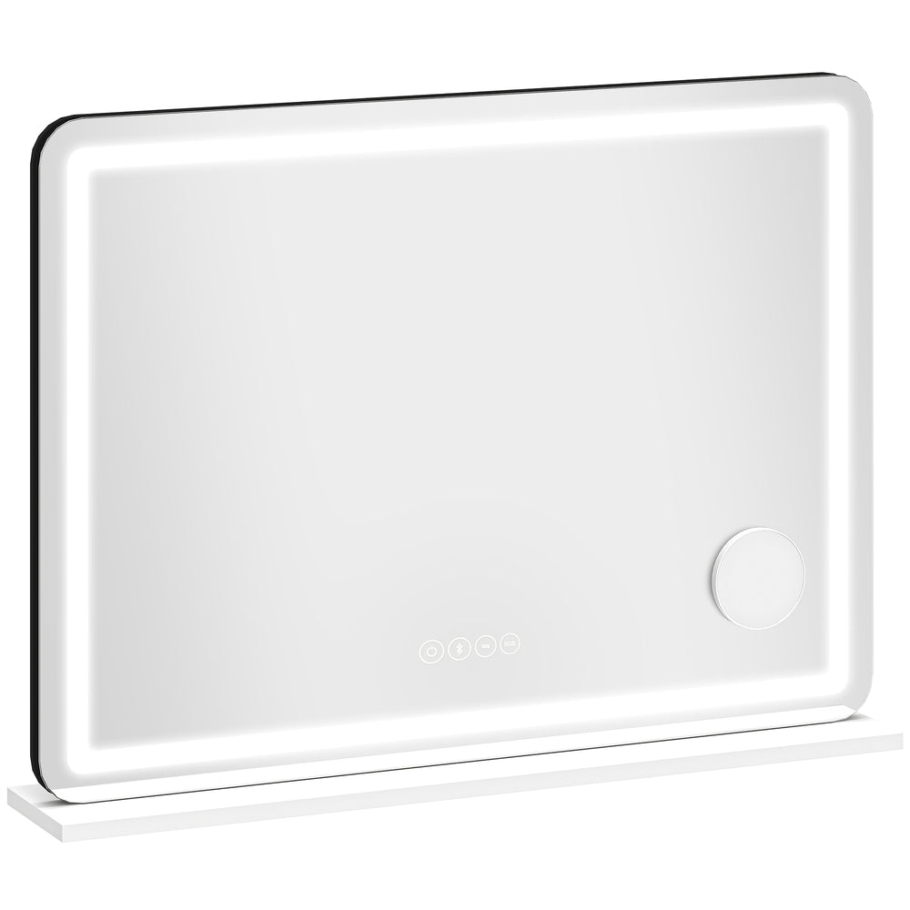 HOMCOM Vanity Mirror with Lights, Dimmable Makeup Mirror with Adjustable Colour Temperature, RGB Light, Bluetooth Speaker White