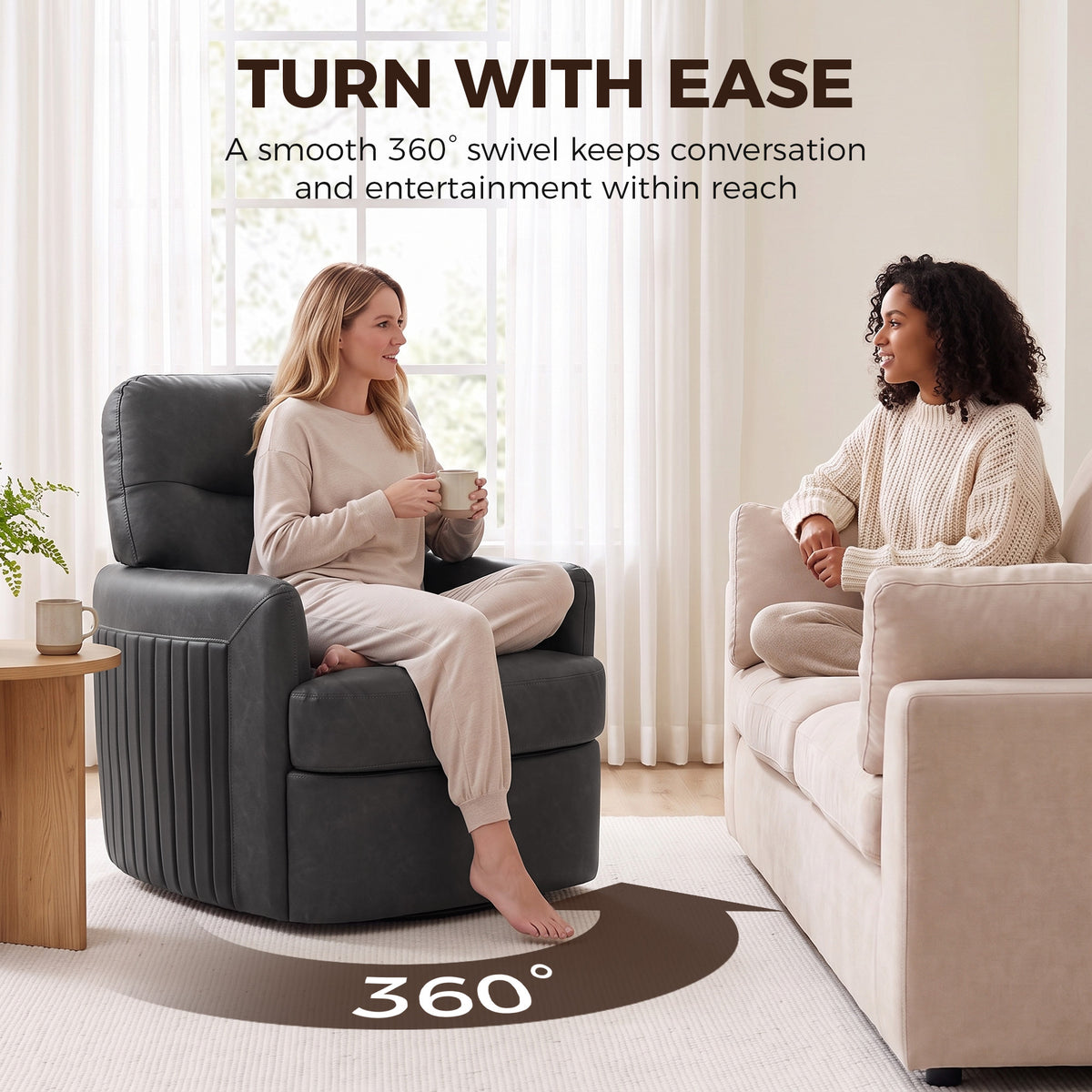 HOMCOM 360° Swivel Accent Chair, Modern Armchair with Thick Cushion, PU Leather Upholstered, Dark Grey
