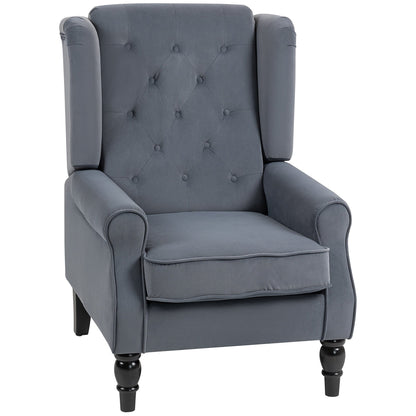 HOMCOM Wingback Accent Chair, Retro Upholstered Button Tufted Occasional Chair for Living Room and Bedroom, Grey