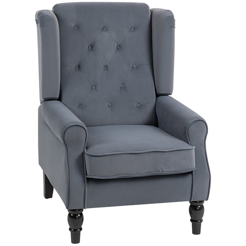 HOMCOM Wingback Accent Chair, Retro Upholstered Button Tufted Occasional Chair for Living Room and Bedroom, Grey