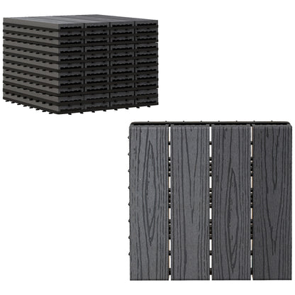 Outsunny WPC Interlocking Decking Tiles, Pack of 11 Interlocking Patio Paving Slabs, 30 x 30 x 2.2 cm, Grey