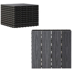 Outsunny WPC Interlocking Decking Tiles, Pack of 11 Interlocking Patio Paving Slabs, 30 x 30 x 2.2 cm, Grey