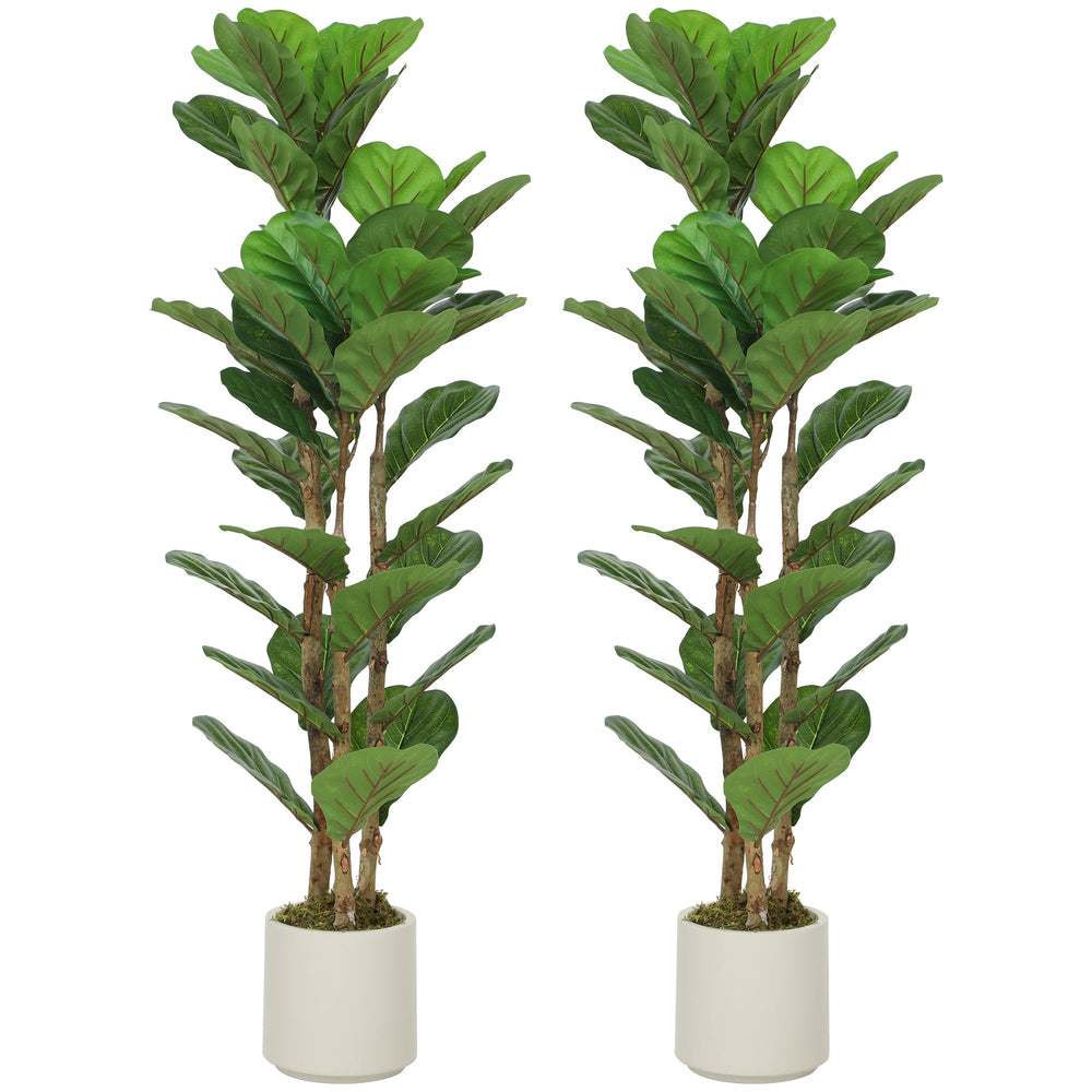 HOMCOM 120cm Set of 2 Artificial Fiddle Leaf Fig Trees - Green