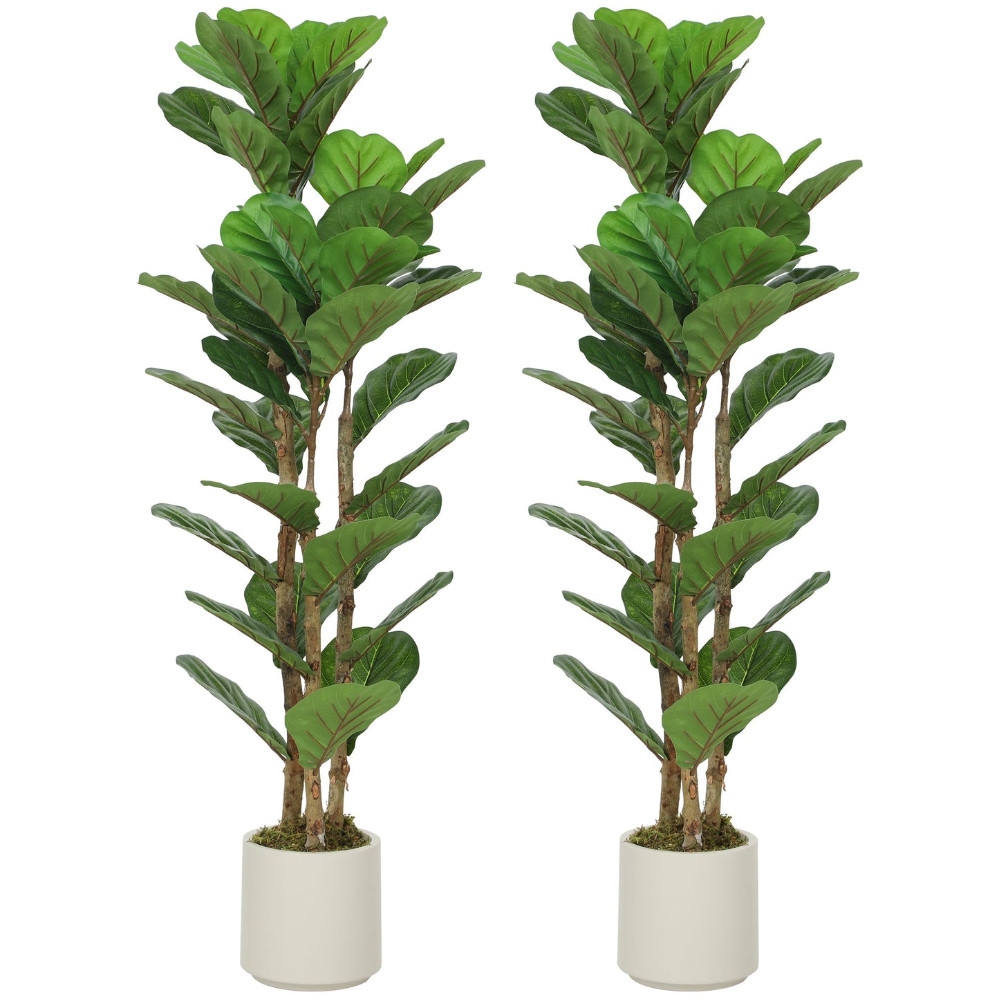 HOMCOM 120cm Set of 2 Artificial Fiddle Leaf Fig Trees - Green