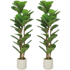 HOMCOM 120cm Set of 2 Artificial Fiddle Leaf Fig Trees - Green