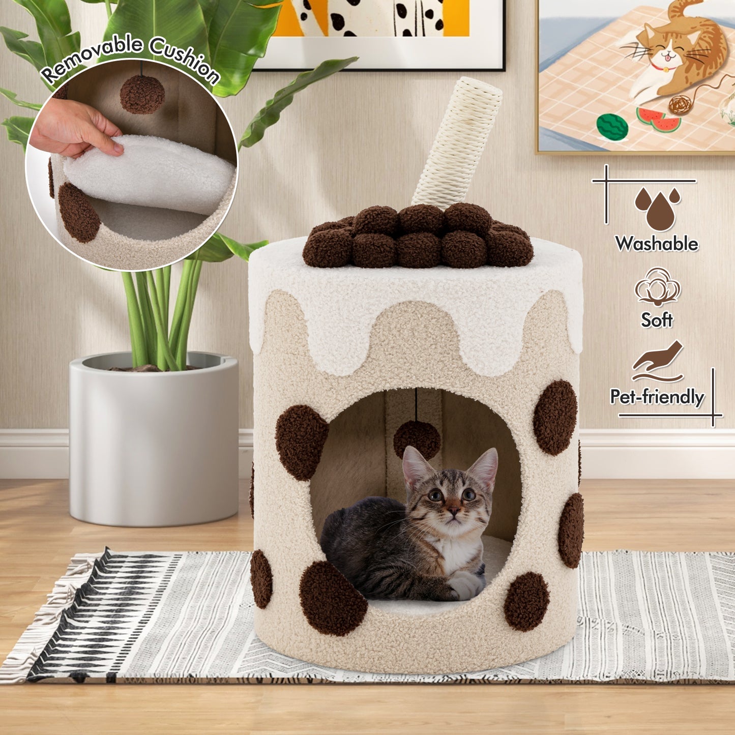 Bubble Tea Cat Tree Tower with Scratching Post-Coffee