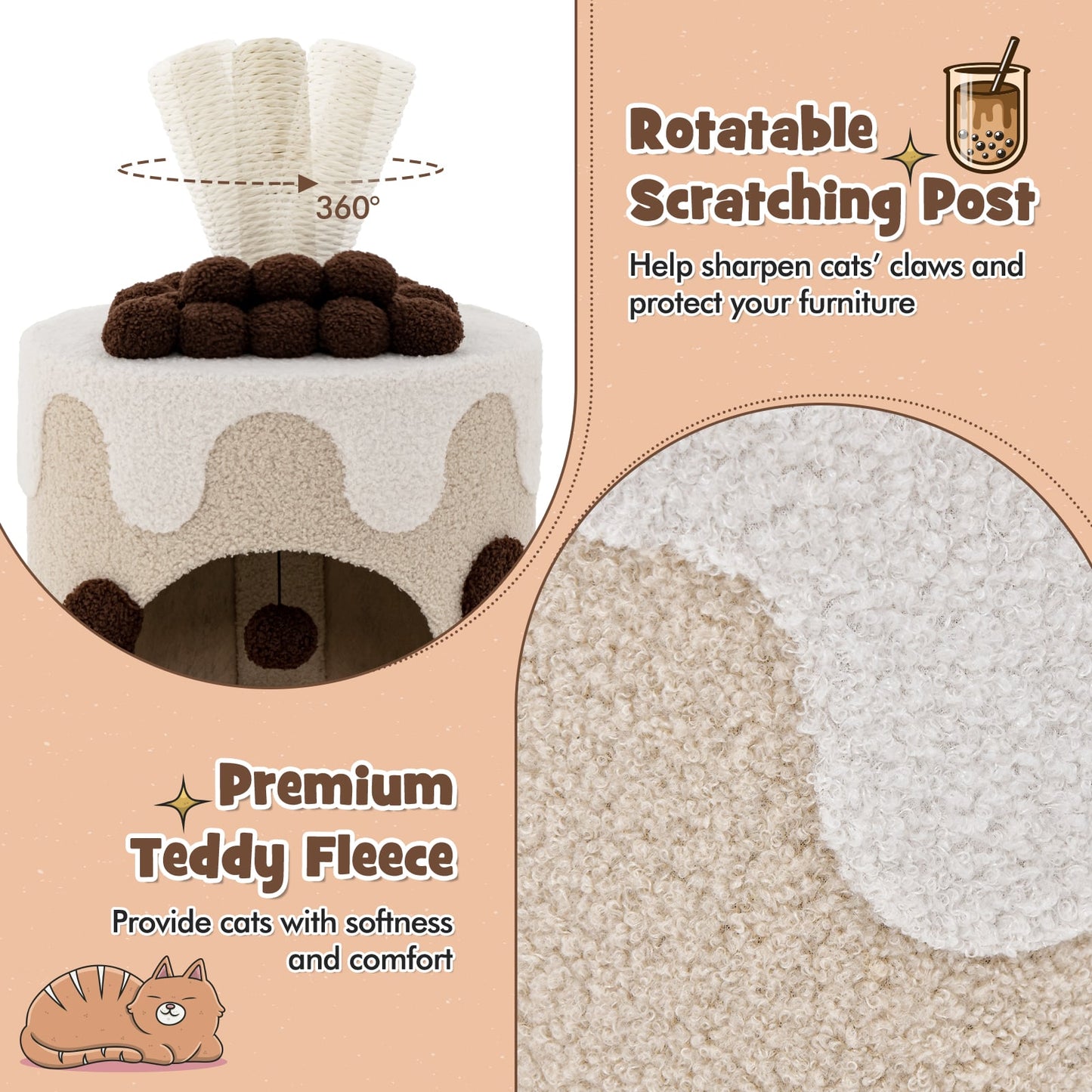 Bubble Tea Cat Tree Tower with Scratching Post-Coffee