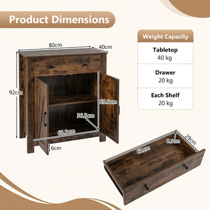 Buffet Cabinet 80 cm Farmhouse Side Board Cabinet with 5-Tier Adjustable Shelf-Rustic Brown