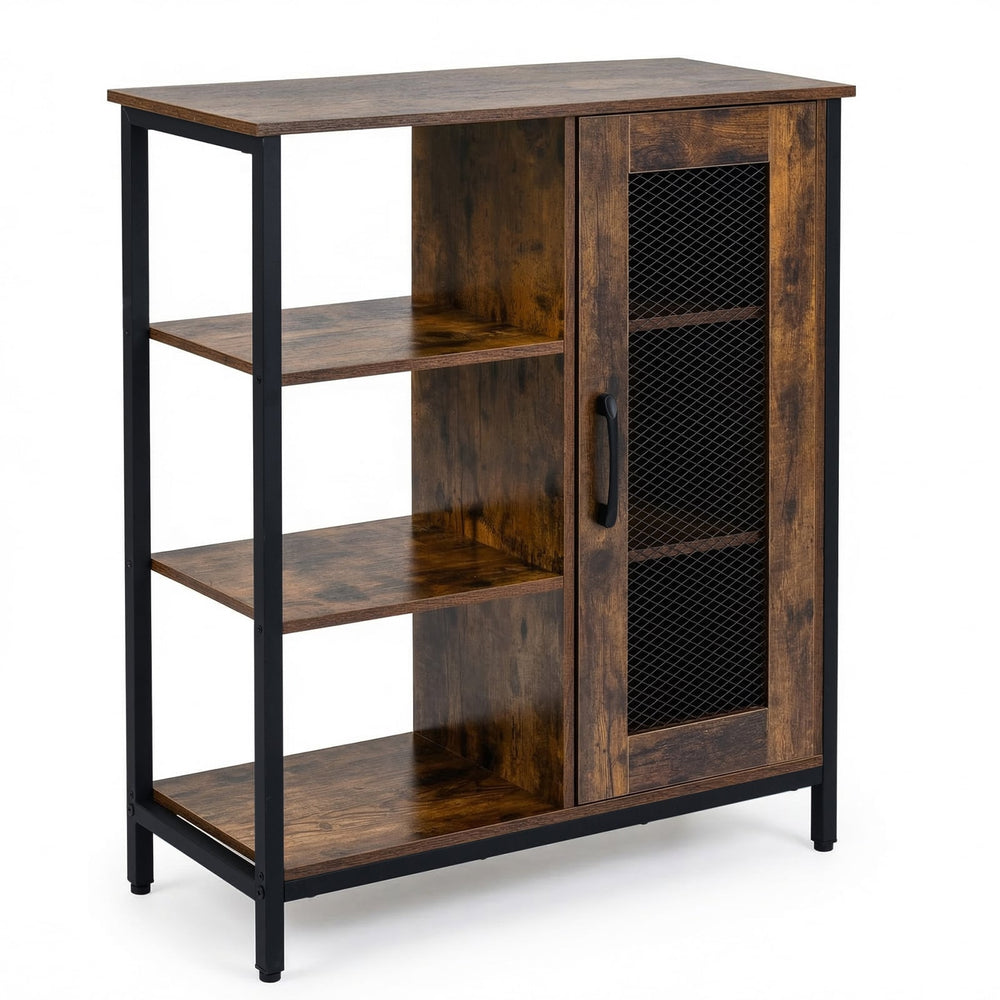 Buffet Cabinet with Adjustable Shelves and Carbon Steel Frame for Living Room-Rustic Brown
